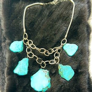Anthropologie Silver and Turquoise Statement Necklace